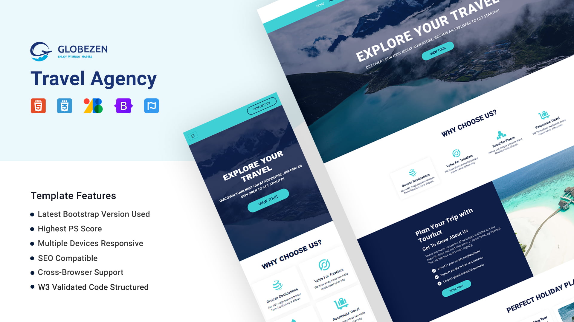 Travel Agency HTML5 Responsive Website Template | DesignToCodes