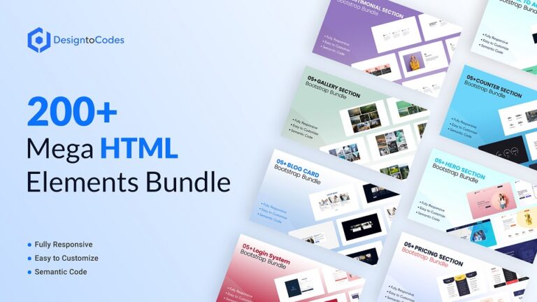 200+ Mega HTML Elements Bundle | DesignToCodes
