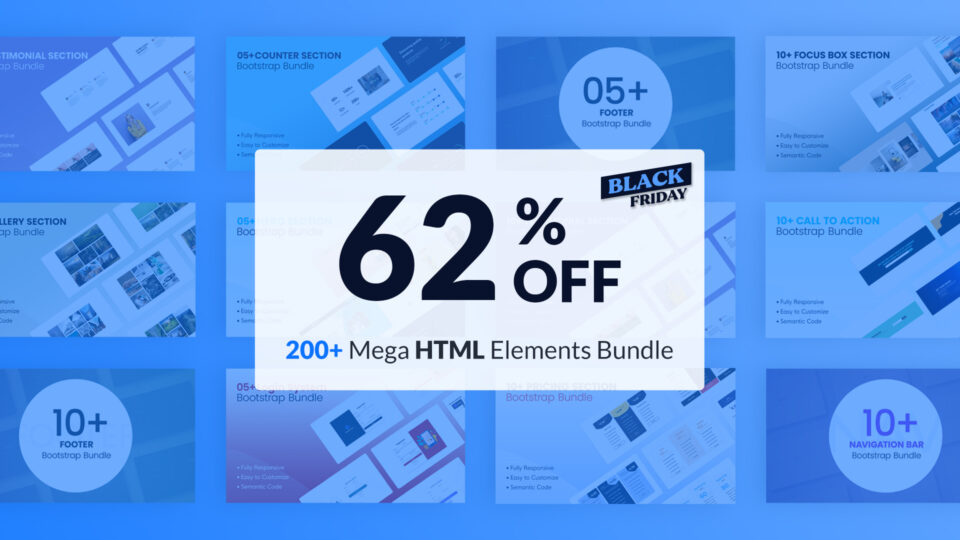200+ Mega HTML Elements Bundle | Designtocodes