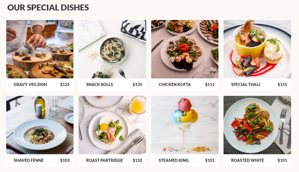Oceanbay Food Menu Page Dishes Section | DesignToCodes