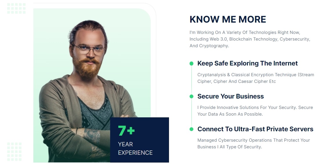 CSUME – Cyber Security Expert Portfolio Website Template About Section | DesignToCodes